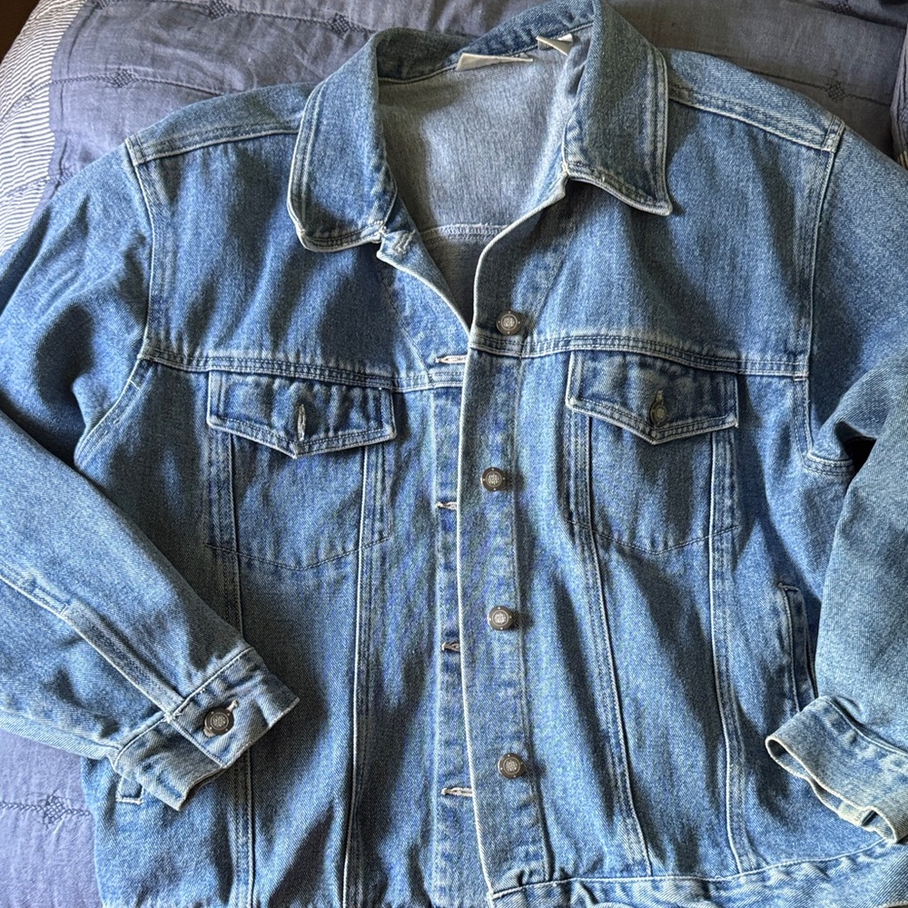 Bill Blass Light Blue Denim Jacket vintage with embroidery on back
